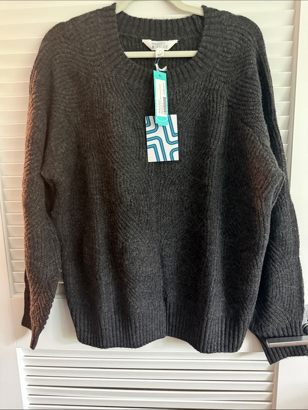 Market & Spruce Dark Charcoal Ribbed Crew Sweater